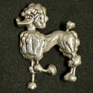 Tall French Poodle Dog Brooch Vintage 1940's Marked LANG Sterling Silver Pin